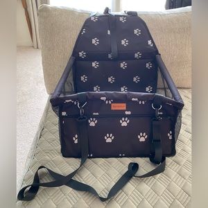 Portable Pet Booster Seat - Black with white paw prints - used a couple times